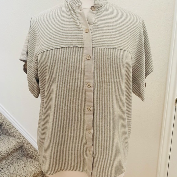Private Label Tops - Private Label, professionally sewn, olive and tan stripe shirt